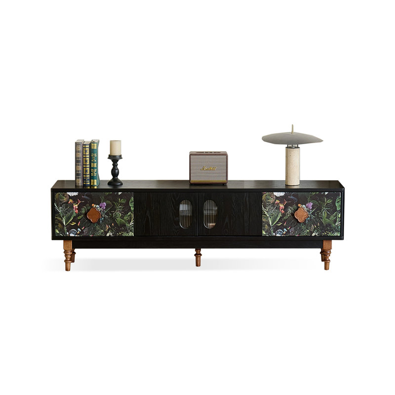 Meuble télé rétro en bois massif noir, 70.87