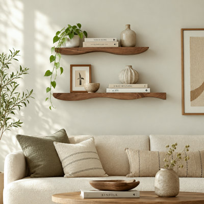 Ensemble d'étagères murales flottantes en bois Sway, tablette de rangement décorative moderne pour cuisine, chambre, salon, bureau