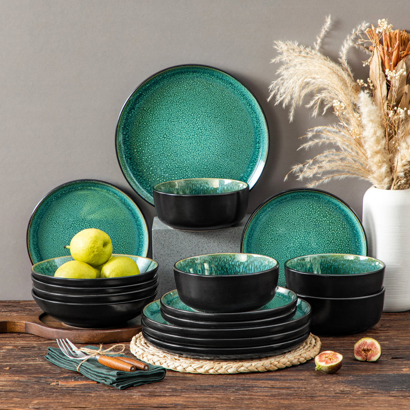 Piece Stoneware Dinnerware Set - Service for 4, Green