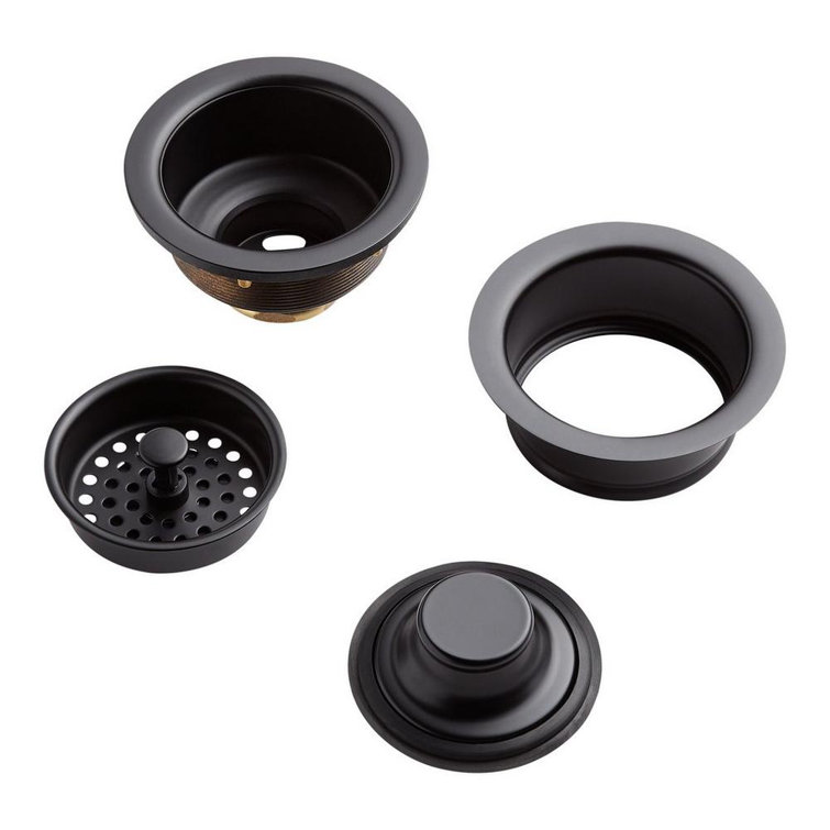 Kitchen Sink Drain Set - Basket Strainer & Disposer Flange and Stopper - Matte Black | Solid Brass | Signature Hardware 480533