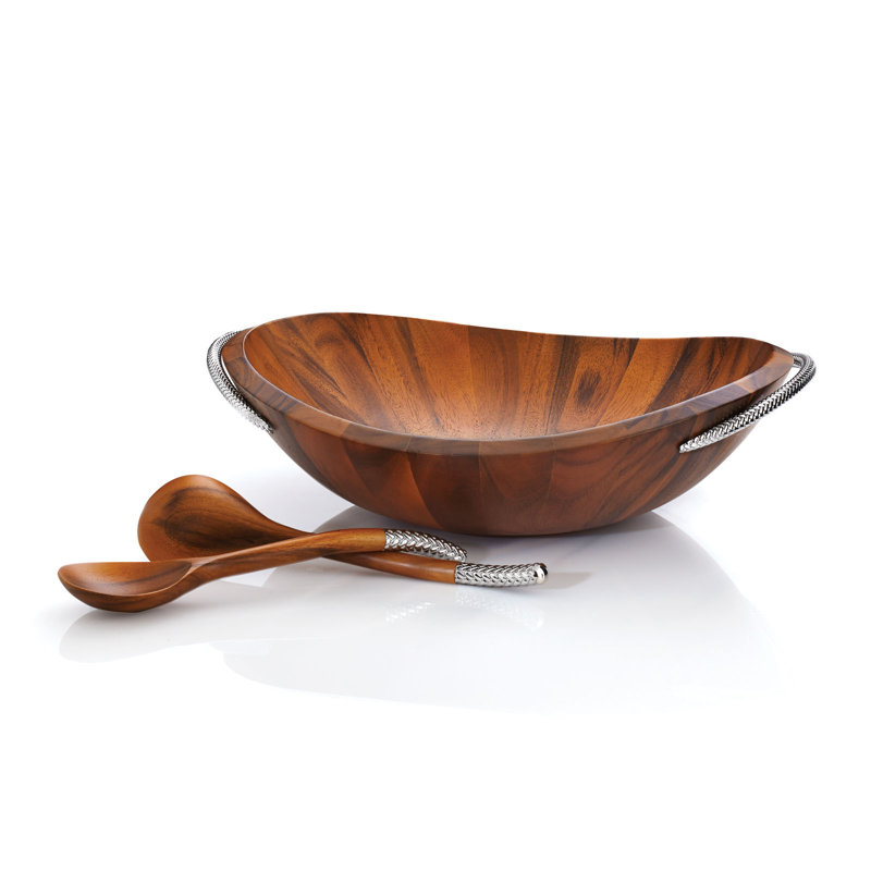 Nambe Braid Salad Bowl W/ Servers
