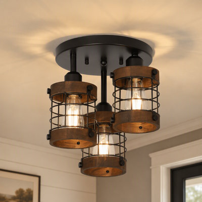 Plafonnier semi-encastré, lustre de ferme 3 lumières