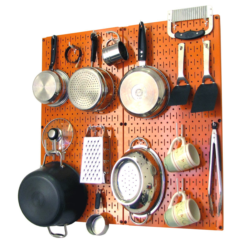 Metal Rectangle Wall Mounted Pot Rack, Orange / White