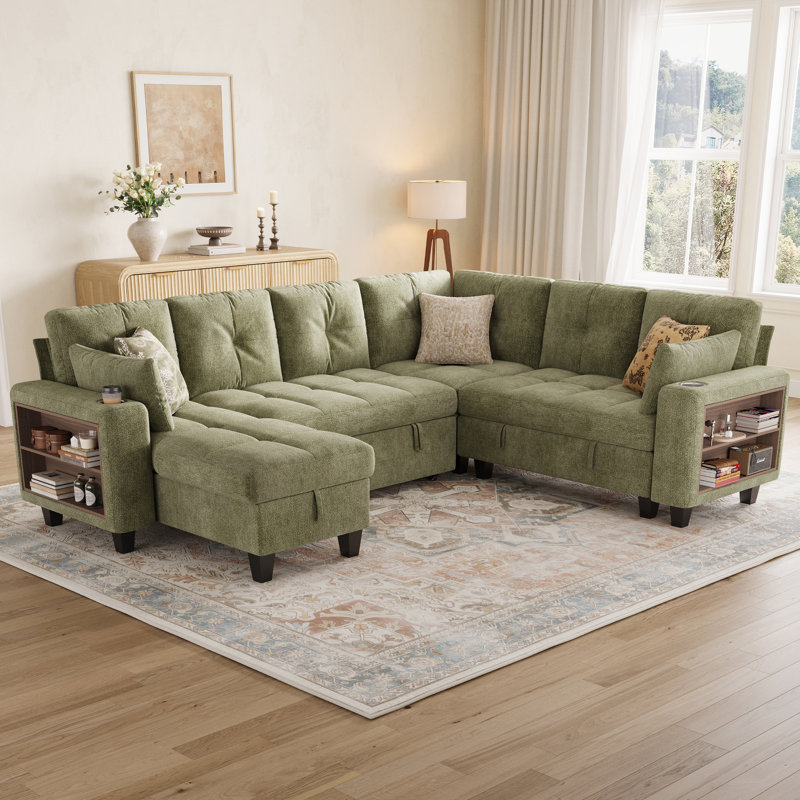  Canapé modulaire capitonné en coin avec canapé-lit, chaise de rangement et bibliothèque d'appoint Benett, Accoudoir à livres