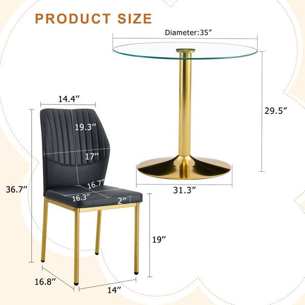 Ivy Bronx Table And Chair Set.A 35" Transparent Tempered Glass Round ...