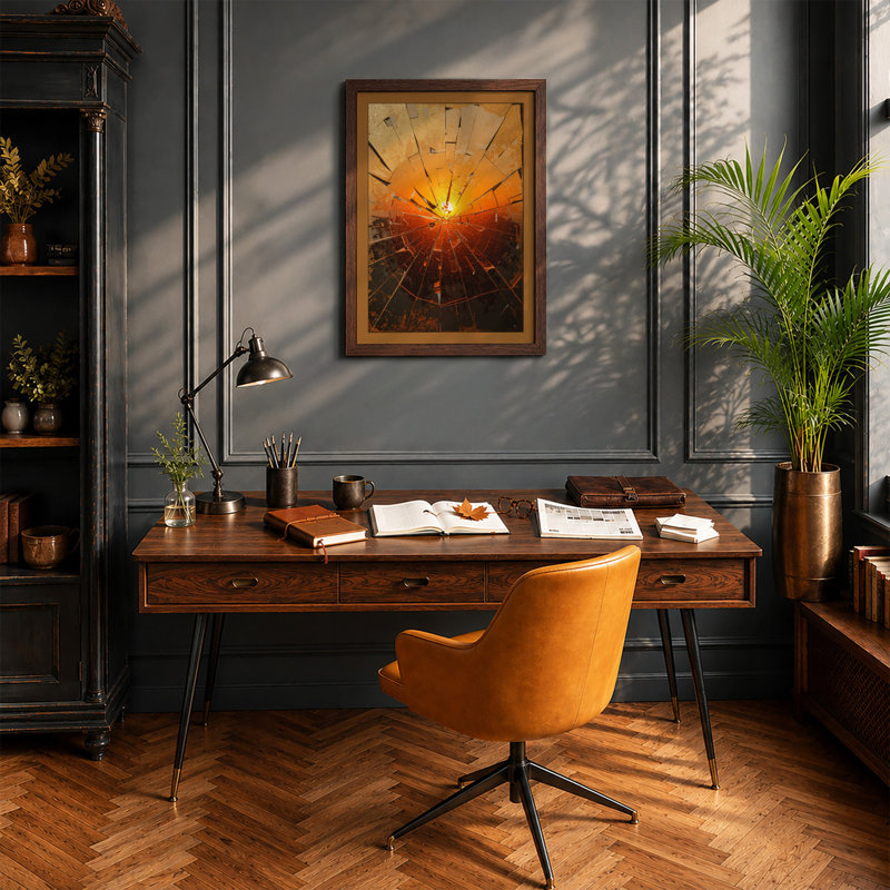 Solar Burst Geometric - Framed Print, A2 - 59.4 x 42.0 cm, Walnut