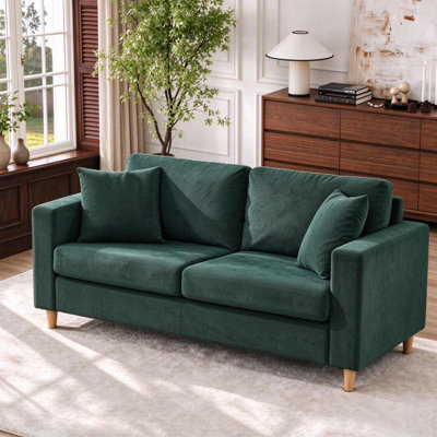 Corduroy Sofa Set with 2 Throw Pillows, Deep-Seated Upholstered Couch with Square Arms, Cosy Living