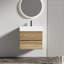 Meuble-lavabo flottant mural moderne, conception en chêne, tiroirs doubles, planches de qualité E1, système de fermeture en douceur, poignée cachée, lavabo à finition brute de 23,49 po de hauteur, lavabo en quartz blanc, E0 silencieux-132971791