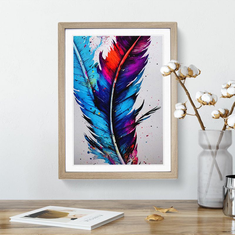 Feathers Splashed No.5 - Framed Print, 34cm H x 25cm W x 2cm D, Oak