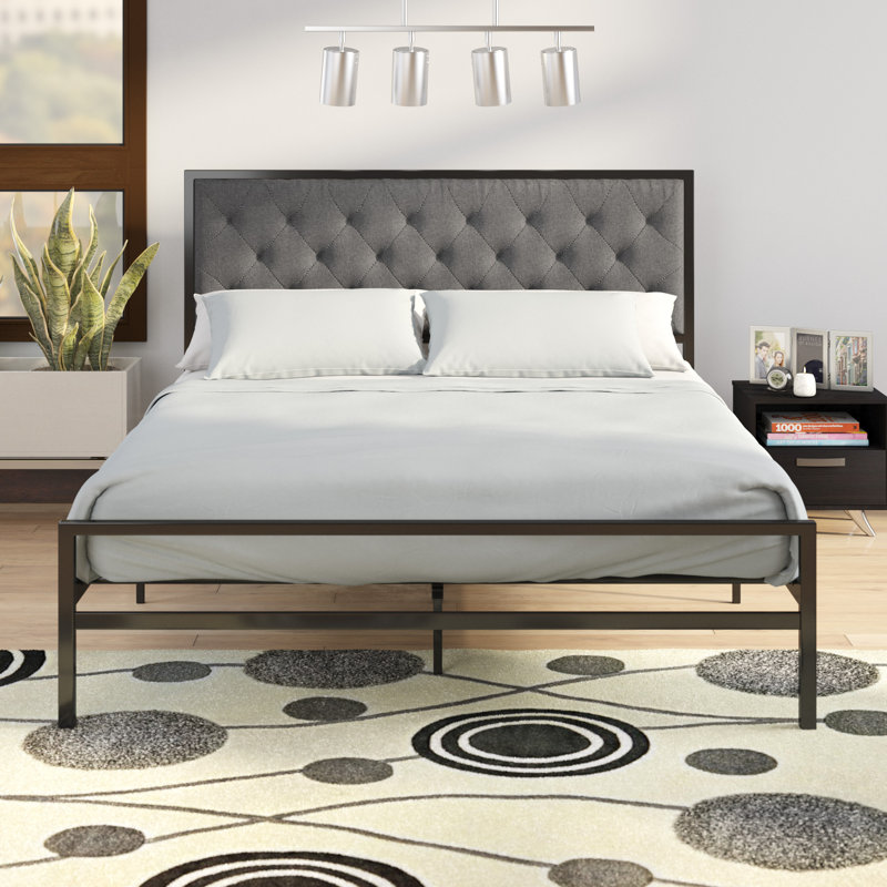 Lit plateforme capitonné Hartin, Double, Gris