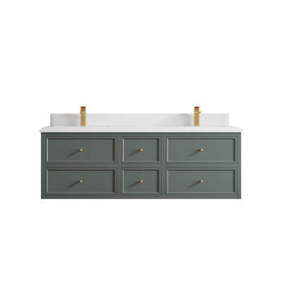 Meuble-lavabo double flottant 60 po avec dessus en quartz Roswell