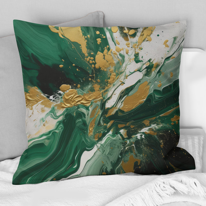 Vert et or liquide Magic I - coussin imprimé, H 16 po x l 16 po, Carré