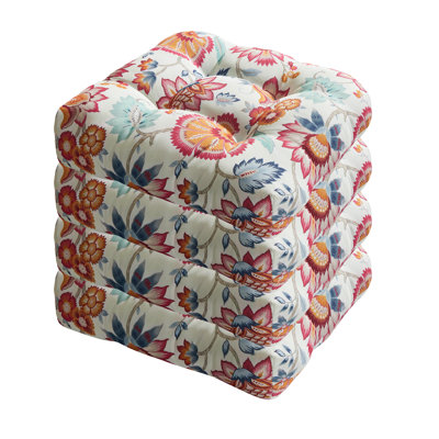 Coussins de siège de patio de qualité supérieure épais et confortables avec coussins à nouer touffetés et rembourrés de fibres 19 x 19 x 4 pouces, housse texturée pour intérieur et extérieur, ensemble de 4 coussins floraux rouge d'été