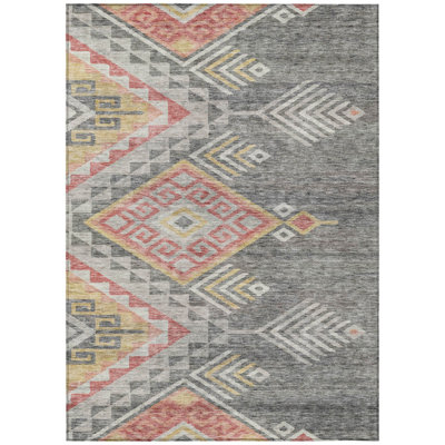 Tapis d'intérieur et d'extérieur lavable gris et terre cuite 5 pi x 8 pi Southwestern