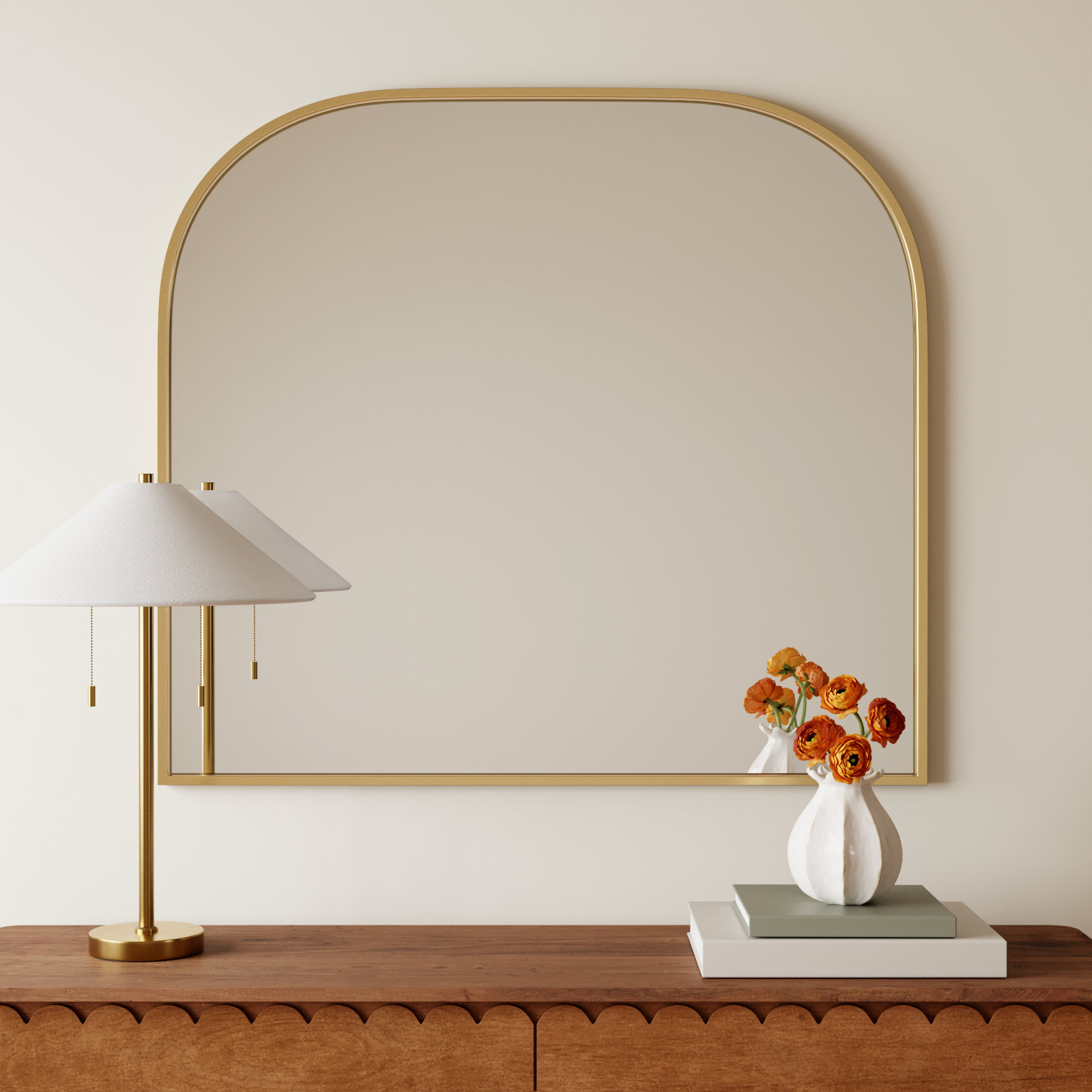 Sabine Metal Wide Arch Wall Mirror, Brass, 38" x 42"