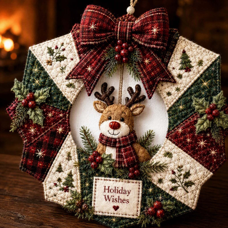 Trousse de bricolage pour couronne de Noël en tissu de courtepointe, Brun