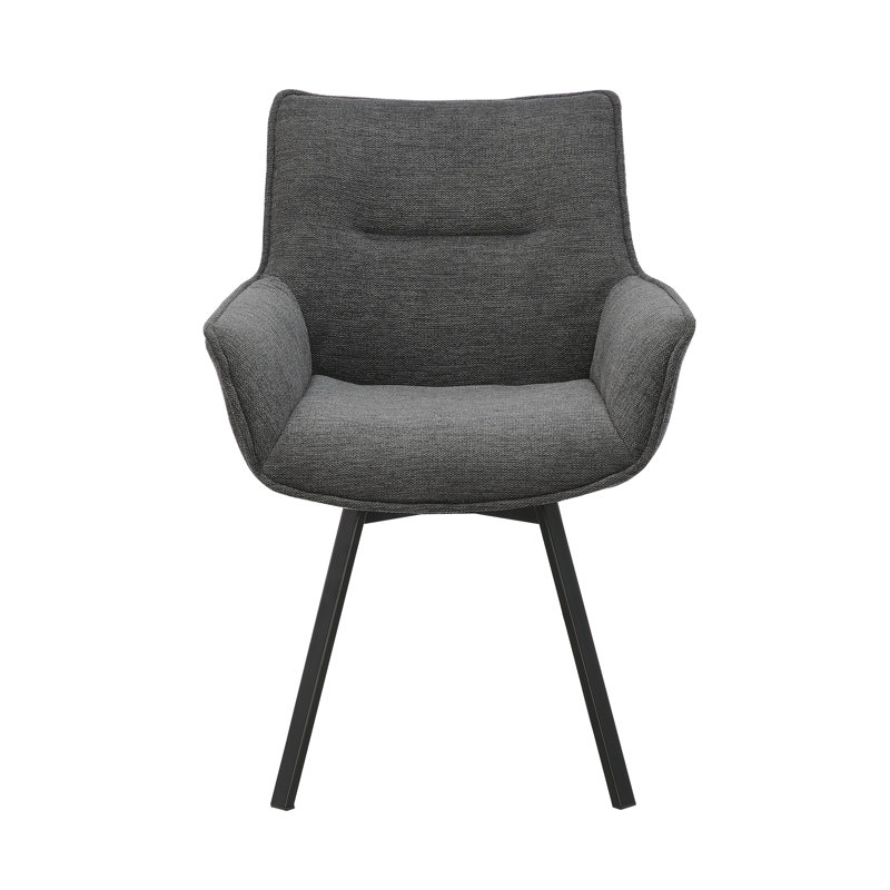Heid Swivel Fabric Dining Chair with Steel Legs, Dark Grey
