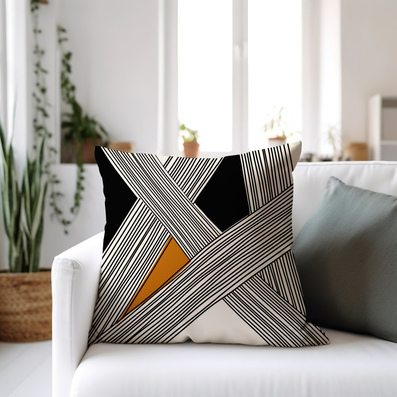 Cassie Abstract Outdoor Reversible Throw Pillow, 15"H x 15"W, Orange/Cream/Black