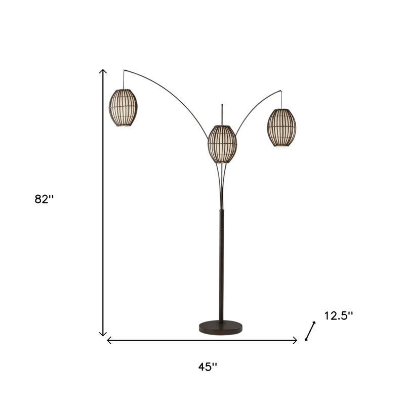 Grandin Antique Bronze Three-Light Floor Lamp with Beige Rattan Shade