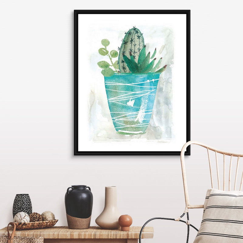 Art mural sur toile Summer Cactus, H 40 po x l 32 po x P 1,75 po, Toile avec cadre noir