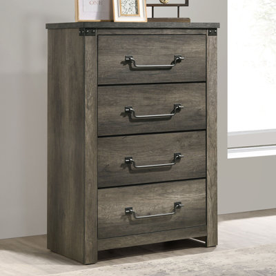 Style rustique de style campagnard avec poignées tombantes 1 pièce couleur laiton antique quatre tiroirs à queue d'aronde anglaise avec glissières en métal au fini gris rustique