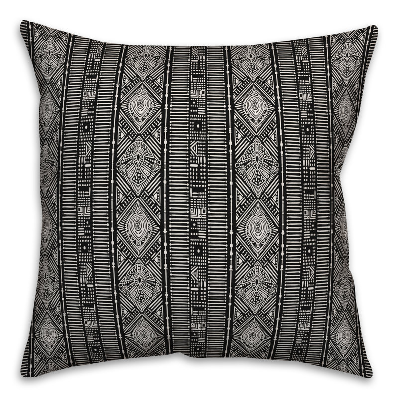 Coussin Tribal, 16 po x 1 po, Noir / blanc - géométrique 1
