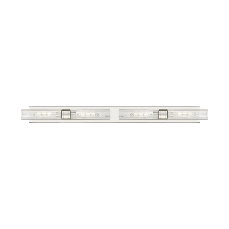 Éclairage pour meuble-lavabo 4 lumières 51 po Ballston - Maliyah - Finition laiton brossé - Abat-jour blanc rayé