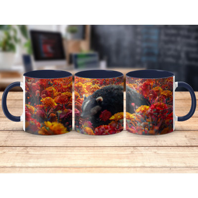 Set of 3 Realistic Animal Design 11oz Accent Mugs – Ceramic Coffee Cups with a Navy Handle and Interior