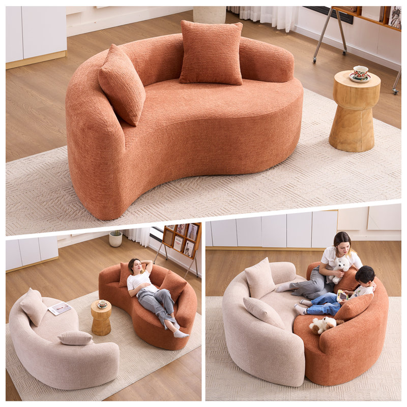 Canapé modulaire en chenille courbé S LY-042: double profondeur (21,3 po et 26,8 po), rose corail, sans assemblage, compact pour les petits espaces, 300 lb, L 66,9 po