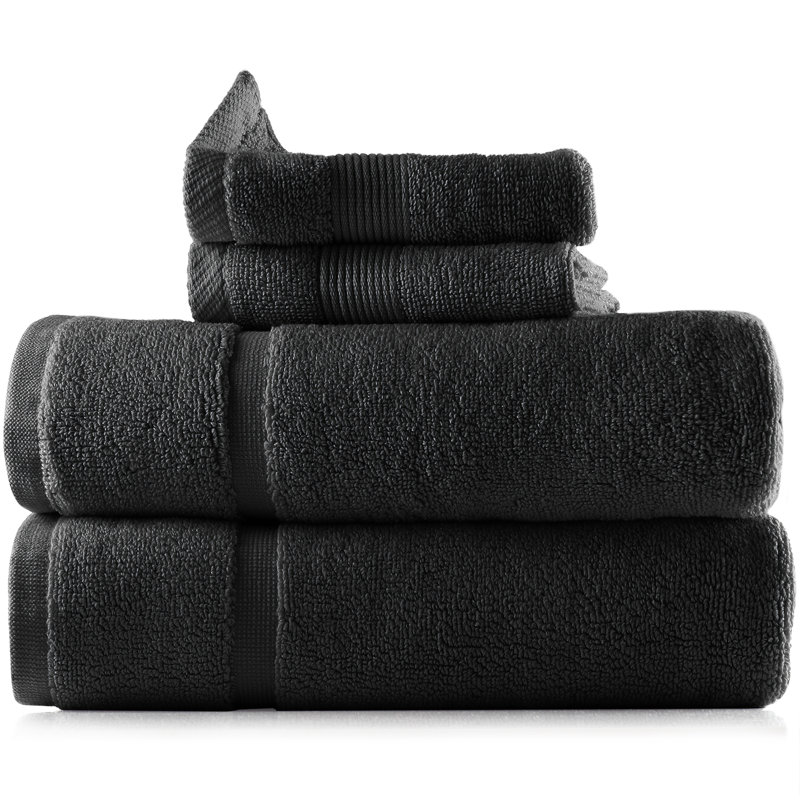 Ensemble de serviettes 6 pièces 100% coton Danni-Leigh., Noir, noir, noir, noir, Ensemble de 4 ensembles de bain