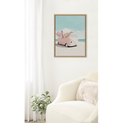Pink Van by July Art Prints Framed Canvas Wall Art Print