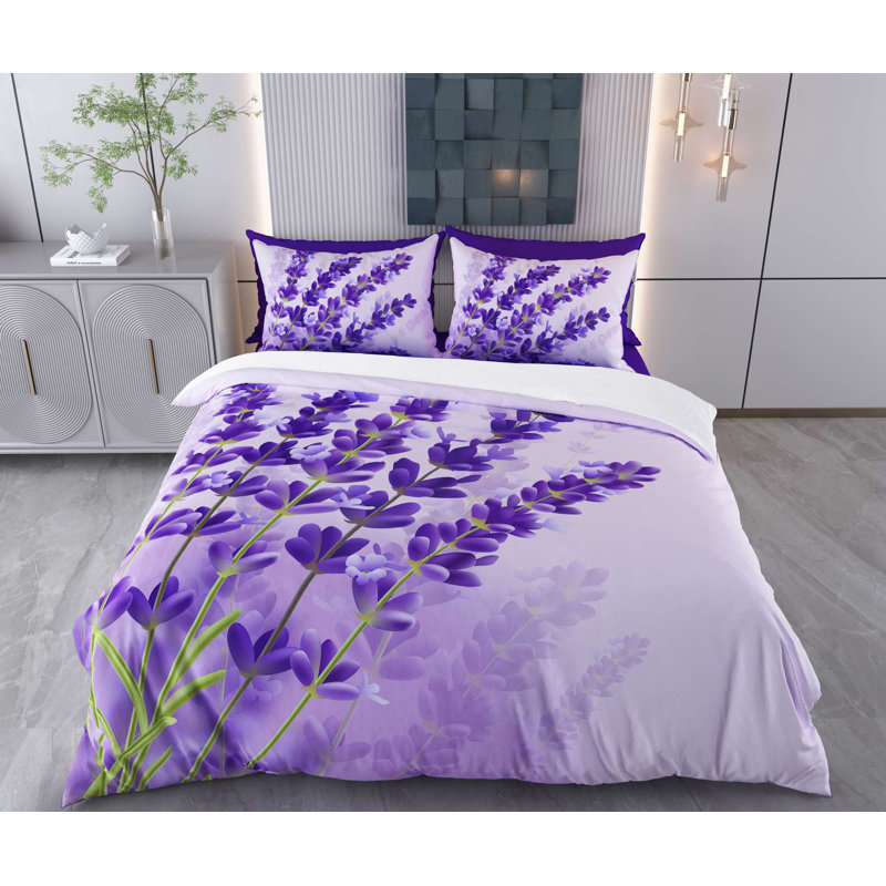 Luxury Double Quilt Cover Set, Purple & Lilac, 78.7 x 78.7 inches | 70% Cotton / 30% Polyester, 145 Thread Count, Machine Washable | Includes 2 Pillowcases (31.5 x 31.5 inches) | Elegant Button Closure Design