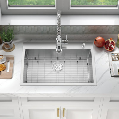 ATTOP 33 Inch Scratch-Resistant Stainless Steel Single Bowl Drop in Kitchen Sink with Bottom Grid