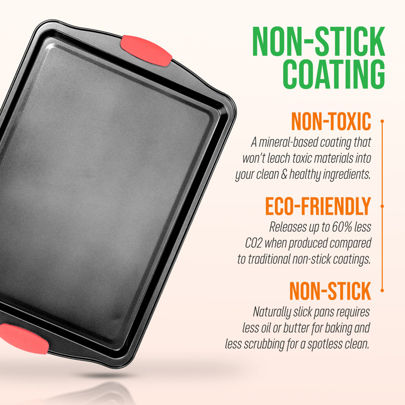 NutriChef 15" Non-Stick Carbon Steel Cookie Sheet with Red Silicone Handles