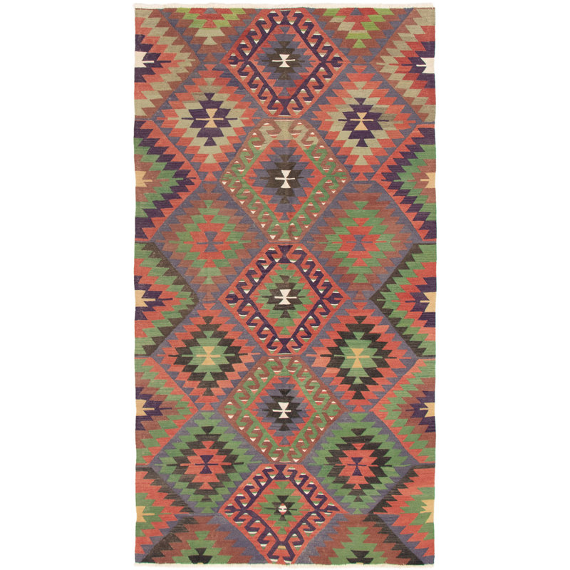 Tapis vert/noir/gris en laine 4 pi 10 po x 9 pi one-of-kind fait main kilim Norcross