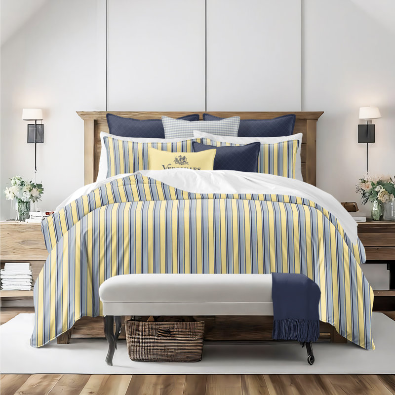 Gino Stripe Cotton Reversible Coverlet Set, Cal.King Coverlet/Bedspread + 2 King Shams