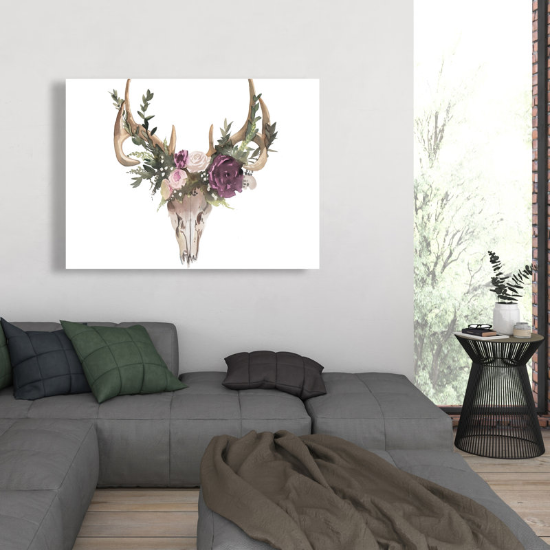 Crâne de cerf avec des fleurs - Toile scandinave