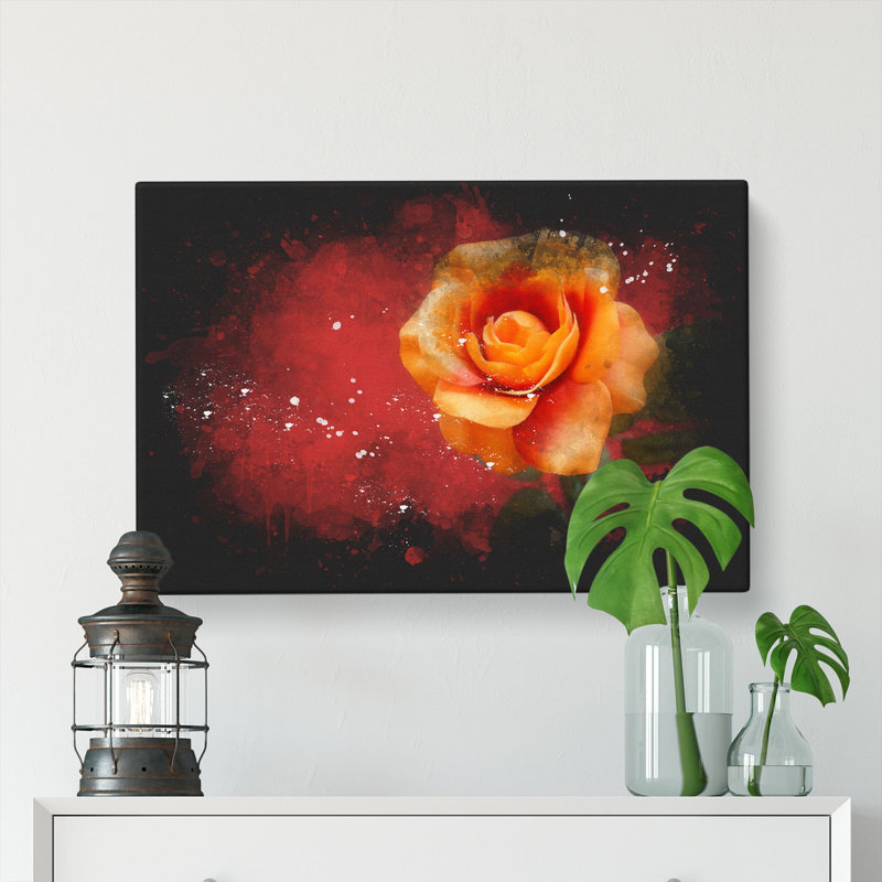 Orange Rose In Bloom - Wrapped Canvas, 35cm H x 50cm W x 3cm D