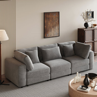 Oversized 3 Seater Sectional Sofa Couch Soft Corduroy Upholstered by Latitude Run