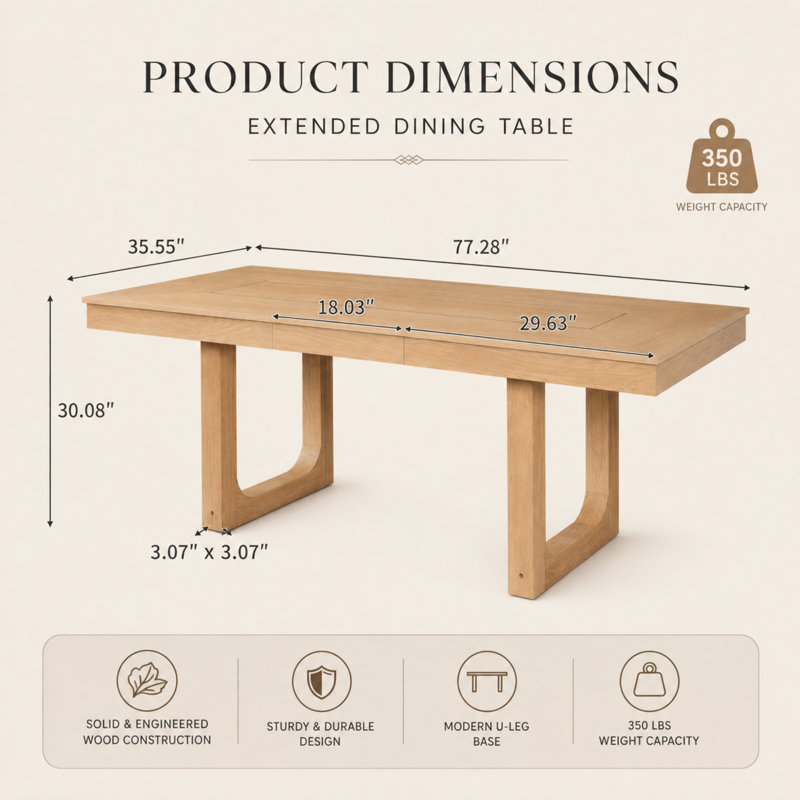 Table de salle à manger extensible Rachell 60"-78" pour 4 à 8 personnes, table rectangulaire de style campagnard avec rallonge amovible et pieds en bois d'hévéa massif