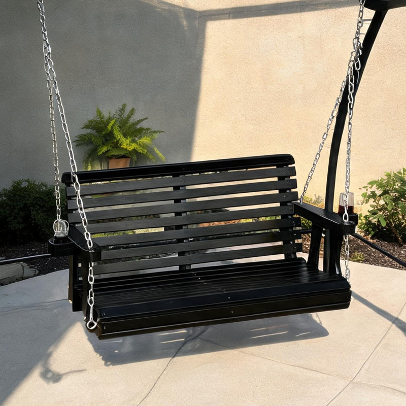Balançoire de porche combinant 30,2 x 58,2 x 22,5 pouces et détails en bois massif avec porte-gobelets et chaînes robustes