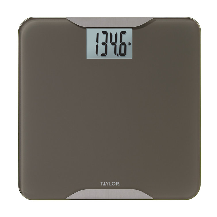 Taylor 400 Lb. Capacity Clear Glass Digital Bathroom Scale with Metallic  Accents, 11.8-inch x 11.8-inch Platform, Silver