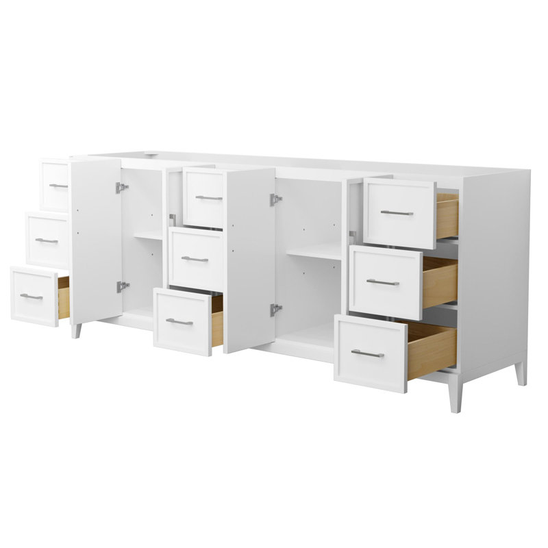 Elan 83'' W Double Bathroom Vanity Base, White/Brushed Nickel