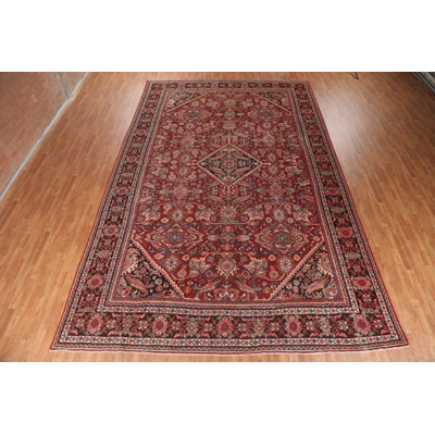 Tapis rouge en laine noué à la main de conception unique 1950S 10 pi 11 po x 17 pi 2 po One-of-a-Kind