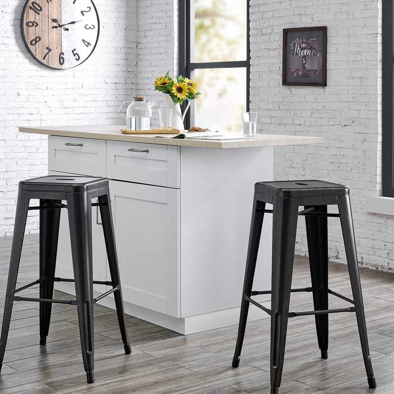 Backless Industrial Bar Stools   Of 2 , 30" Seat Height, Distressed Black Finish, Lightweight And Stackable, Suitable For Kitchen Islands, Abs Filler, 17" Width Depth Vintage Style Seat, Abs+Pc