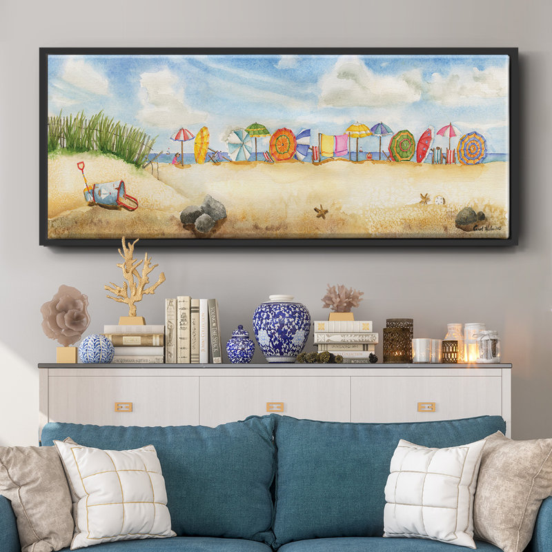 Building Sand Castles- Framed Canvas, 12" H x 30" W