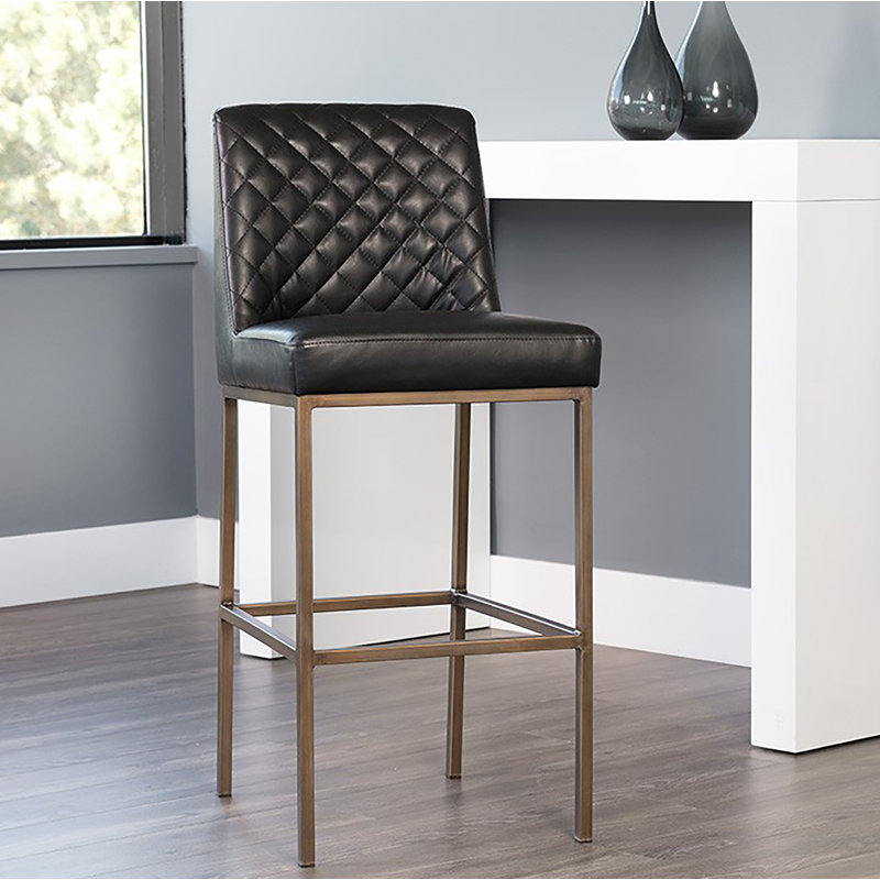 Leighland Barstool - Coal Black, Black Faux Leather, Bar Stool (30" Seat Height)