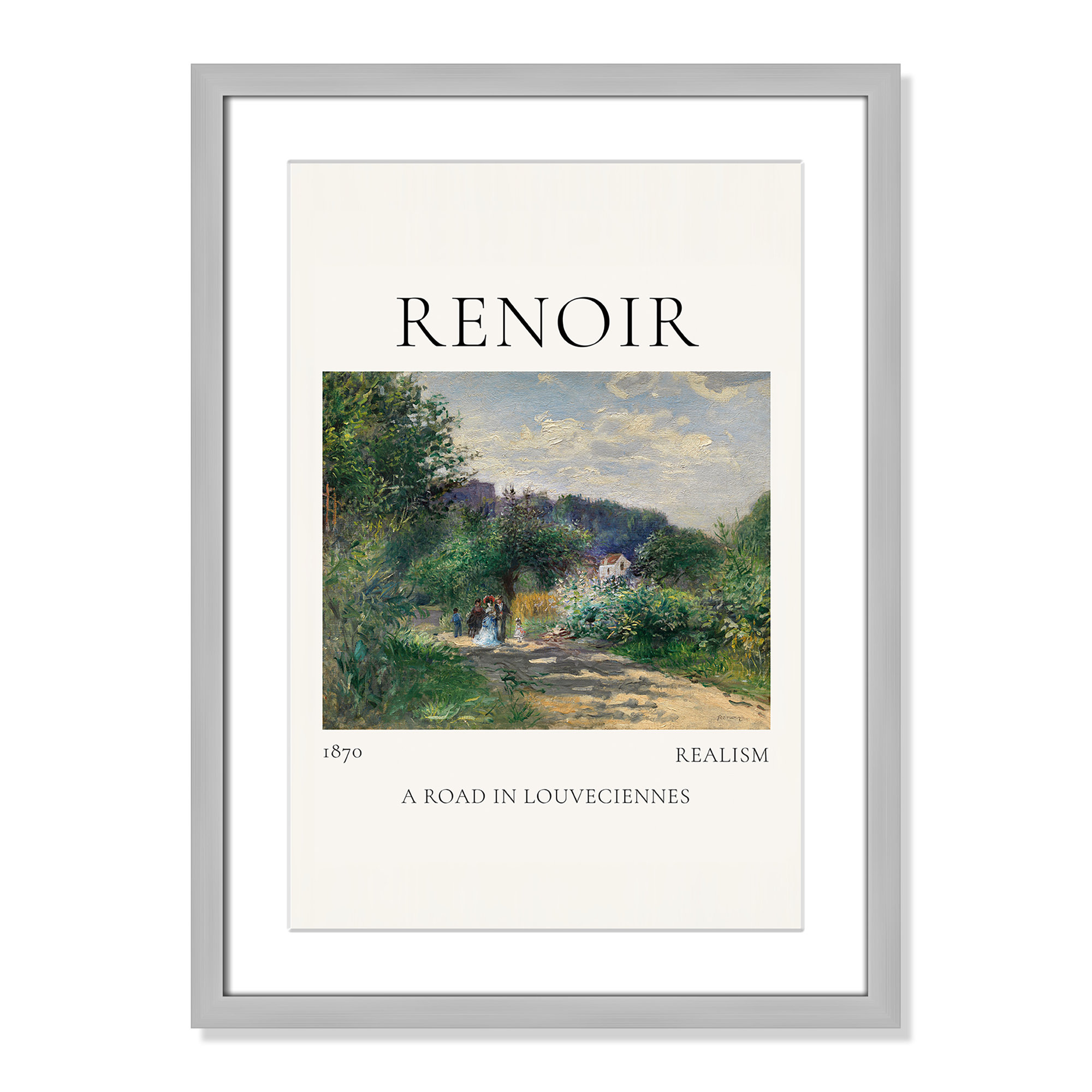 Old Masters Collection " A Road In Louveciennes " by Auguste Renoir, Silver Single Picture Frame, 23" H x 17" W x 1.25" D