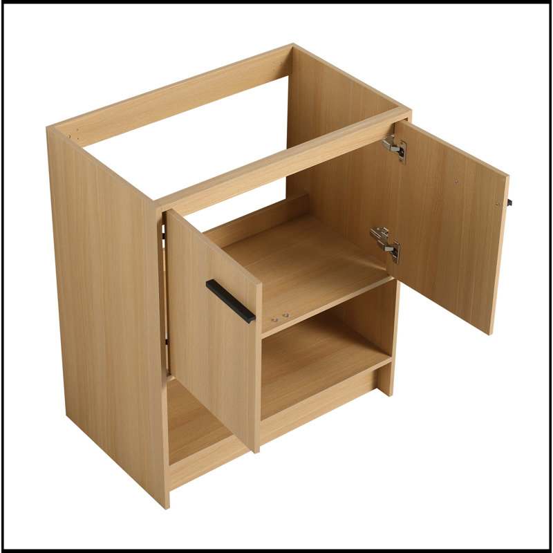 Meuble-lavabo 30 po avec lavabo en céramique, 2 portes à fermeture douce, meuble-lavabo autoportant, contreplaqué, Naturel