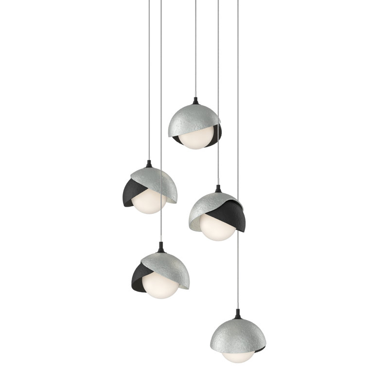 Luminaire suspendu géométrique à 5 lumières Brooklyn, Standard: 15 po à 80 po, Noir, Platine rétro